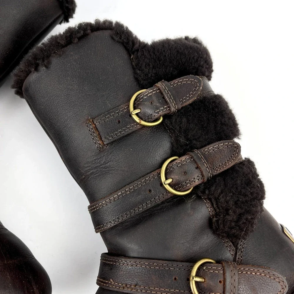 UGG Becket Shearling & Leather Water Resistant Buckle Boot Dark Brown 6 - Picture 7 of 12